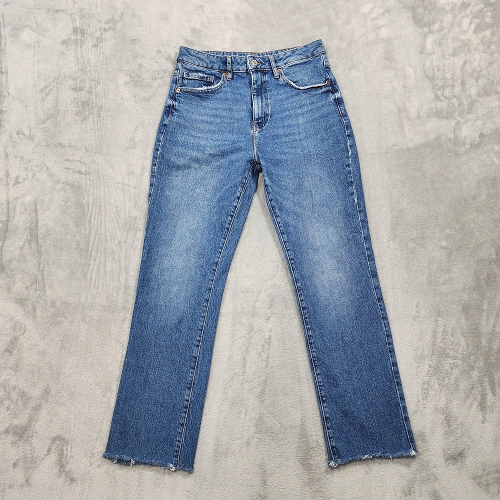 Forever 21 Jeans Womens 28 Blue High Rise Cropped Straight Frayed Hem Stretch